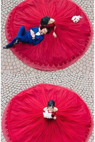 Modest Quinceanera Dress Red Ball Gown Fashion Sexy Custom Made Evening Dress WK752
