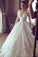 Modest Tulle Country Lace Long Sleeve Ball Gown Sheer Back Scoop Appliques Wedding Dress WK75