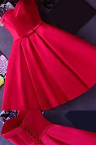 Strapless Red Knee-length Short Ribbon Prom Dress Homecoming Dress WK926