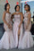 Mixed Style Long Lace Appliques Mermaid Tulle Blush Pink Long Bridesmaid Dresses WK835