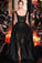 Luxury Pearls Prom Dresses 2024 Split Spaghetti Black Lace Formal Dresses Evening Gown WK840
