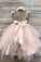 Princess A Line Gold Sequin Round Neck Blush Pink Cute Tulle Baby Flower Girl Dress WK828