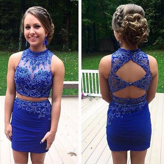Mermaid Homecoming Dresses Two Pieces Royal Blue Homecoming Dresses WK432