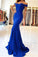 Royal Blue Long Mermaid Off the Shoulder Sweetheart Satin Pretty Prom Dresseses WK90