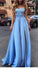 Sexy Cheap Appliques Long Blue Charming Sweetheart A-Line Floor-Length Prom Dresses WK225