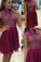Sexy Halter Short Sleeveless Maroon Homecoming Dress with Beading WK530