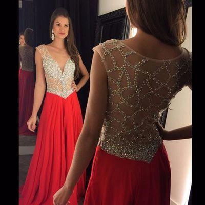 Red Prom Dress Slit Prom Gowns Mermaid With Rhinestones Crystal Chiffon Plus Size Dresses WK151