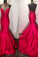 New Arrival Modest Beaded Halter Long Satin Fuchsia Mermaid Prom Dresses with Open Back WK930