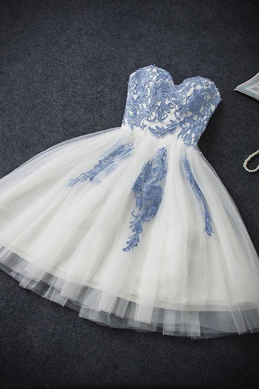 Elegant Sweetheart Tulle Appliques Short Mini A-Line Sweet 16 Dress WK787