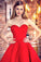 Princess Sweetheart Red Satin with Ruffles Asymmetrical High Low Classic Prom Dresses WK622