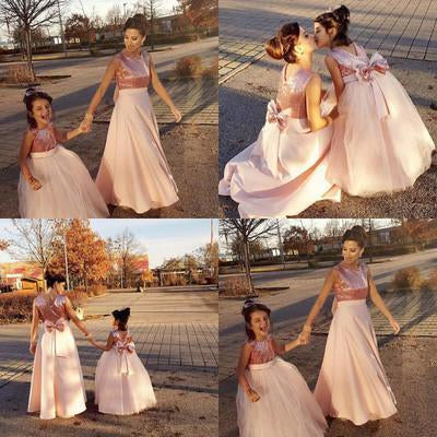 Princess Sequins Bodice Mother and Kids Dress Ball Gown Princess Flower Girl Dresses