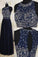 Navy Blue Elegant Long Beaded Chiffon Pageant Formal Gowns