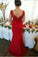 Red Button Backless Plus Size Mermaid Cap Sleeves V-neck Long Lace Bridesmaid Dresses WK802