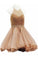 Modest Halter Short Beaded Tulle Cute Mini Homecoming Dresses WK96