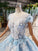Princess Light Blue Ball Gown Cap Sleeve Prom Dresses with 3D Flowers Quinceanera Dress P1133
