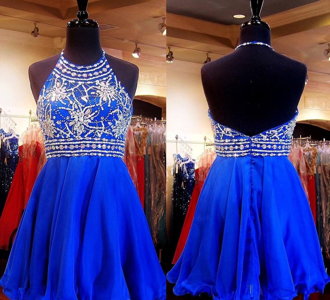 Royal Blue Sparkle Beautiful Chiffon Fashion Beading Sweet 16 Dress WKR67