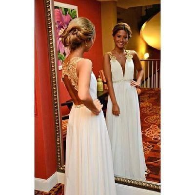 New Arrival Gold Lace Ivory Backless Long Open Back Deep V Neck Cheap Wedding Dresses WK996