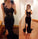Pretty Mermaid Black Lace Beading Sweetheart With Slit Modest Cheap Prom Dresses WK144