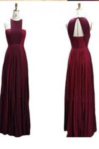 Pretty Burgundy Halter Sleeveless Long Chiffon Prom Dresses Open Back Prom Dresses WK135