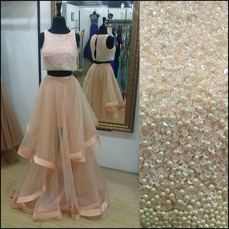 Pretty Two Pieces Beading Tulle Prom Dresses Beads Prom Gowns Cheap Prom Dress WK545