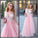 Pink Tulle Scoop Neck Princess Sweetheart Floor-length with Appliques Lace Prom Dresses WK807