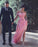 Pink Sheath Off-the-Shoulder Sweep Train Prom Dress with Lace Sash Ruffles WK779
