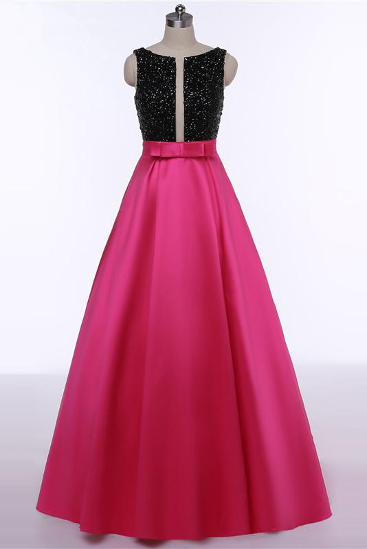 Red Open Back Beads Bowknot with Pockets Round Neck Sleeveless Prom Dresses WK511