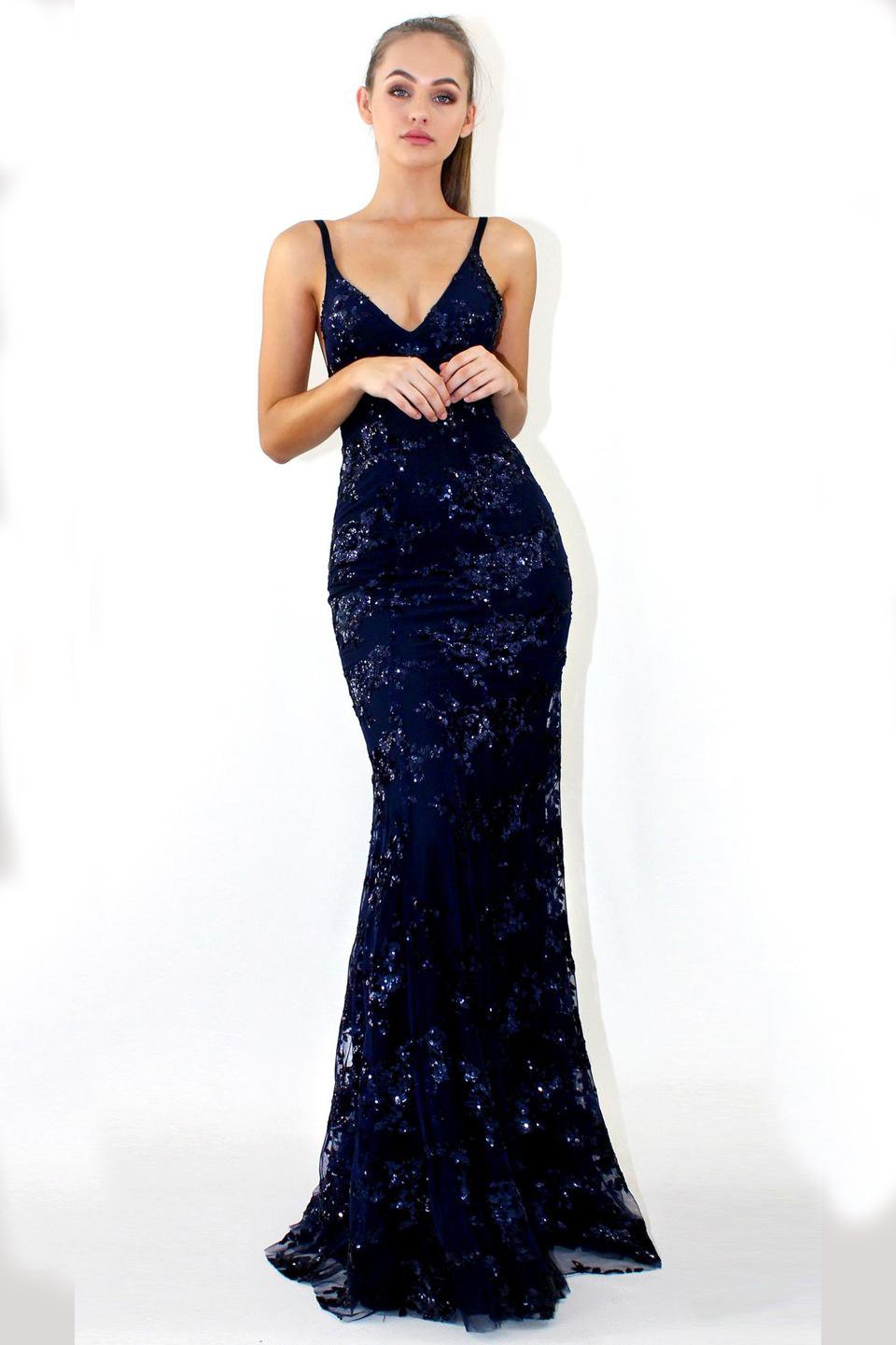 Mermaid Deep V Neck Royal Blue Lace Appliques Backless Spaghetti Straps Prom Dresses WK893