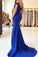 Royal Blue Long Mermaid Off the Shoulder Sweetheart Satin Pretty Prom Dresseses WK90