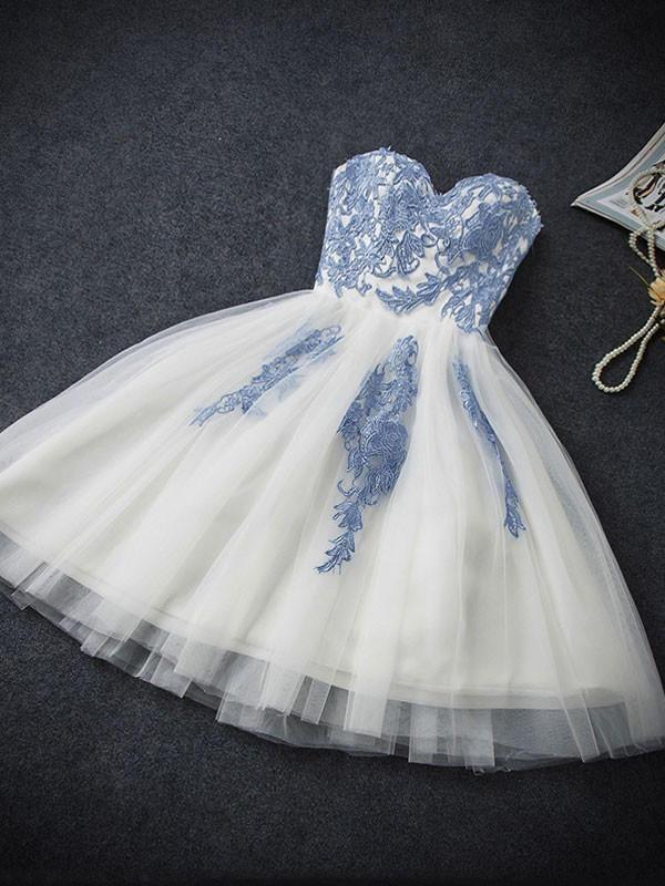 Elegant Sweetheart Tulle Appliques Short Mini A-Line Sweet 16 Dress WK787
