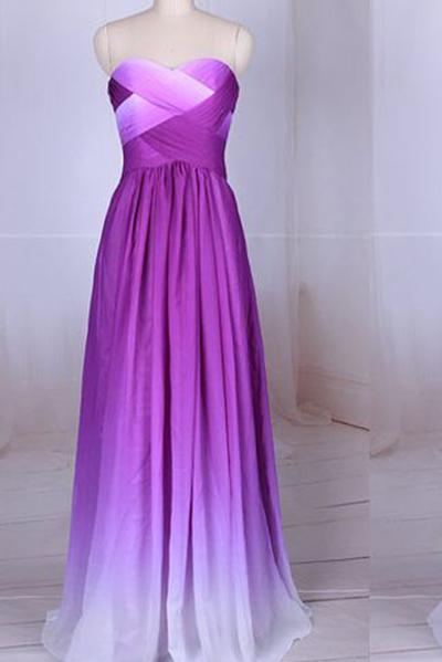 Simple Purple Strapless Sweetheart A-Line Chiffon Ombre Backless Prom Dresses WK364