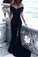 Sexy Leg Slit Long Off-the-Shoulder Jersey Sweetheart Mermaid Black Prom Dresses WK407