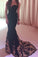Mermaid Sweetheart Sweep Train Tulle Satin Black with Appliques Lace Prom Dresses WK625