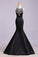 Sexy Black Mermaid Beads High Neck Satin Button Cheap Prom Dresses Party Dress WK173