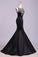 Sexy Black Mermaid Beads High Neck Satin Button Cheap Prom Dresses Party Dress WK173