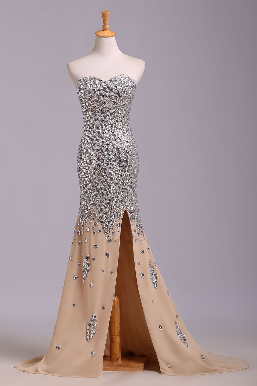 Sexy Mermaid Rhinestone Sweetheart Chiffon Sleeveless Slit Long Prom Dresses WK172